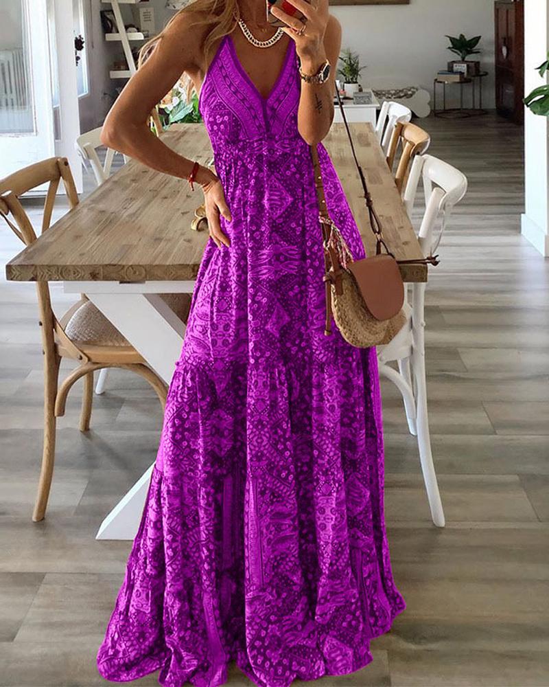 

Scarf Tribal Print Sleeveless Maxi Dress, Dark purple