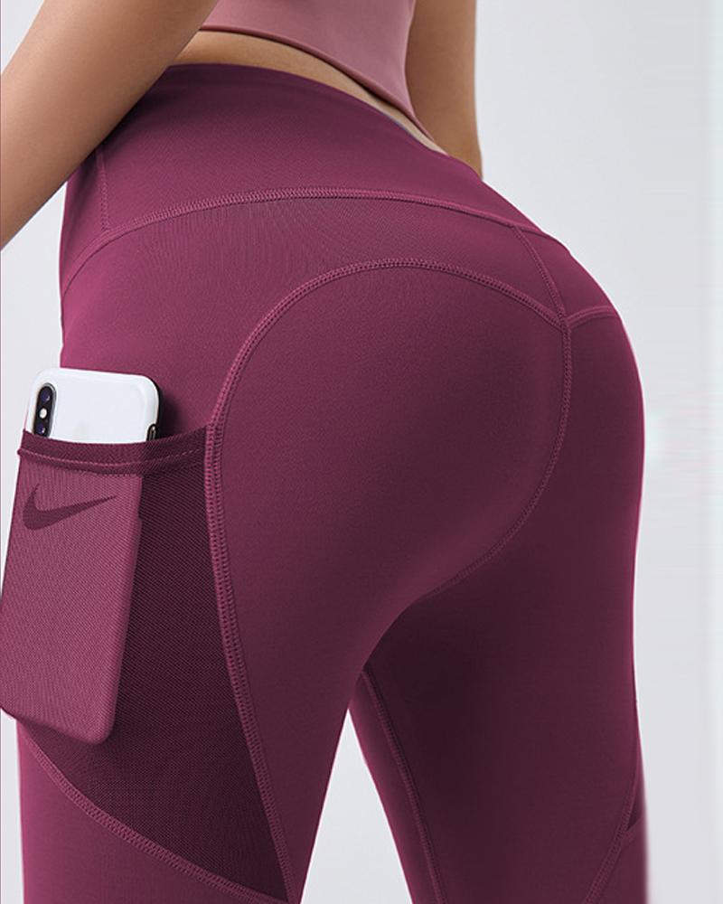 

Contrast Mesh Pocket Design High Waist Butt Lift Yoga Pants, Hot pink