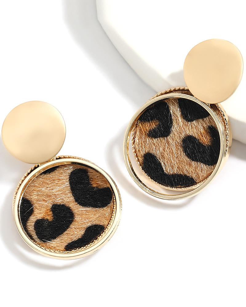

1Pair Fuzzy Geometric Leopard Vintage Earrings, Brown