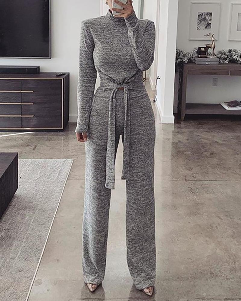 

Long Sleeve Casual Top & Pants Set, Gray