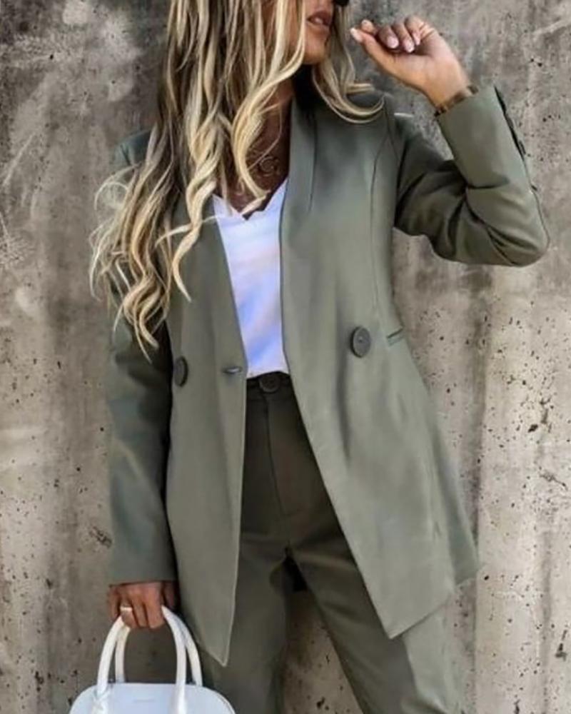 

Long Sleeve Buttoned Blazer Coat, Army green