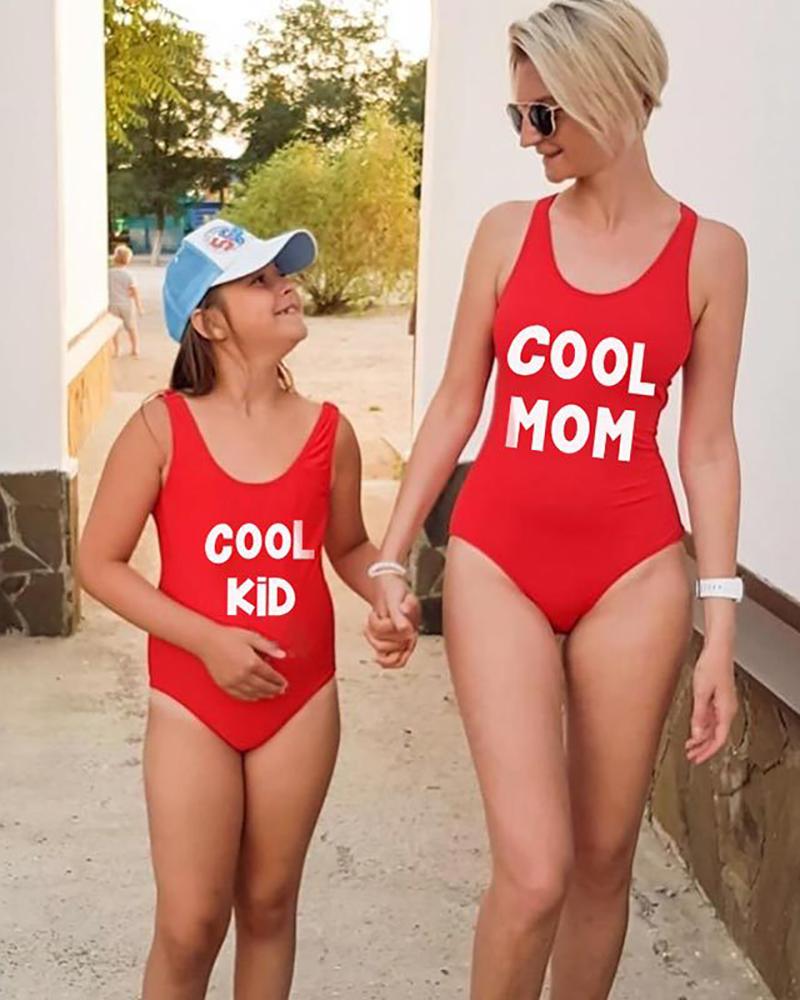 

Mommy & me Letter Print U-Neck One Piece Swimsuit For Mom, Red