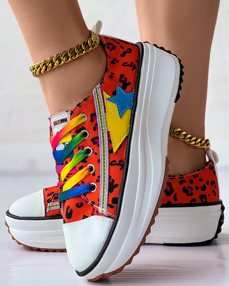 

Rainbow Ombre Lepard Star Print Platform Sneakers, Orange