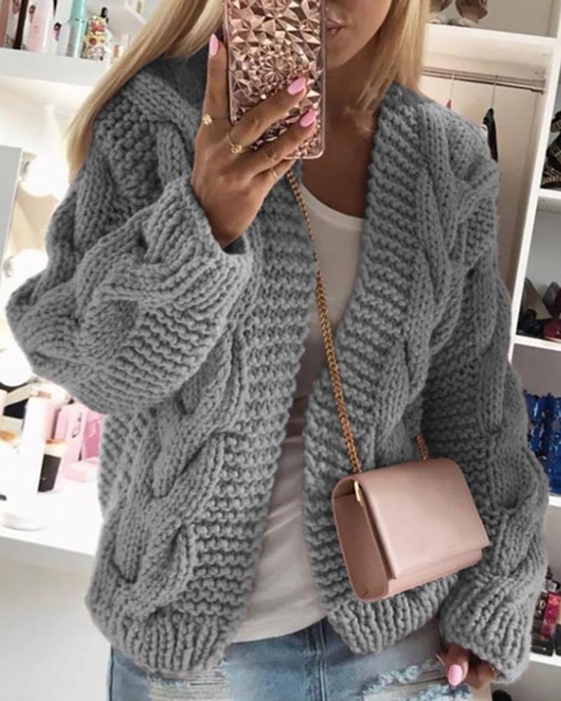 

Long Sleeve Braided Knit Casual Cardigan, Gray