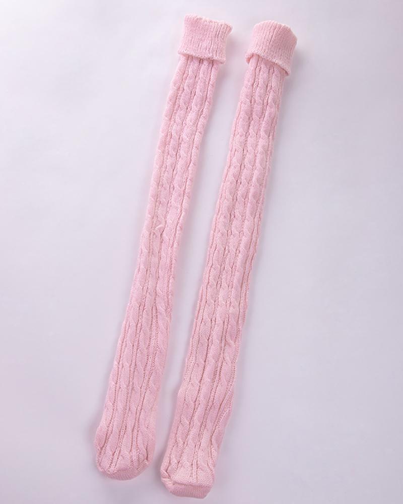 

Over The Knee High Cable Knit Long Socks, Pink