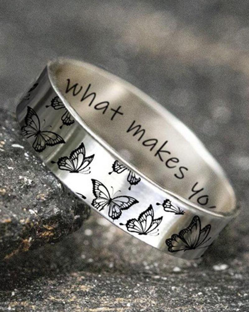 

1pc Retro Letter Pattern Butterfly Ring, Silver