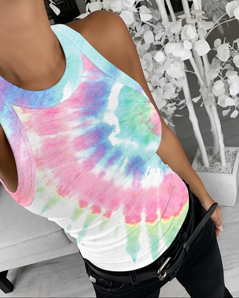 

Tie Dye Print Casual Tank Women Top, Pink