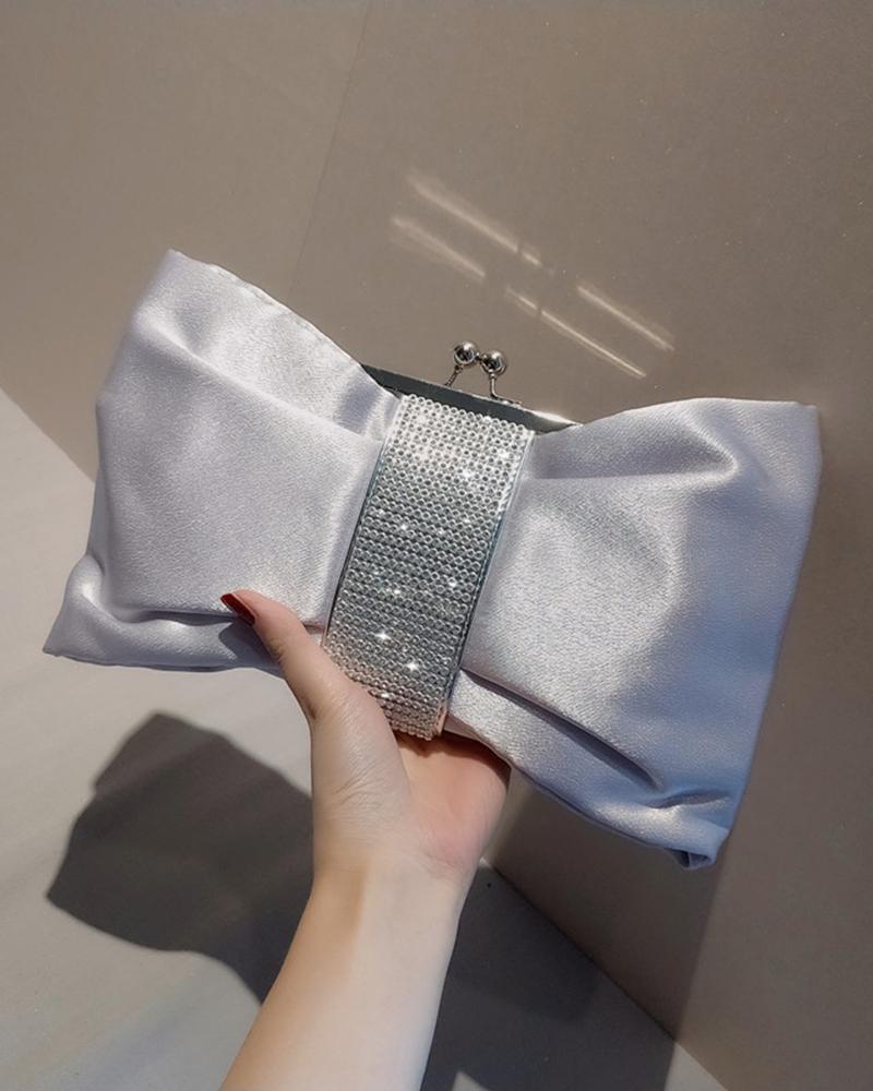 

Rhinestone Bowknot-Shaped Evening Party Clutch, Silver