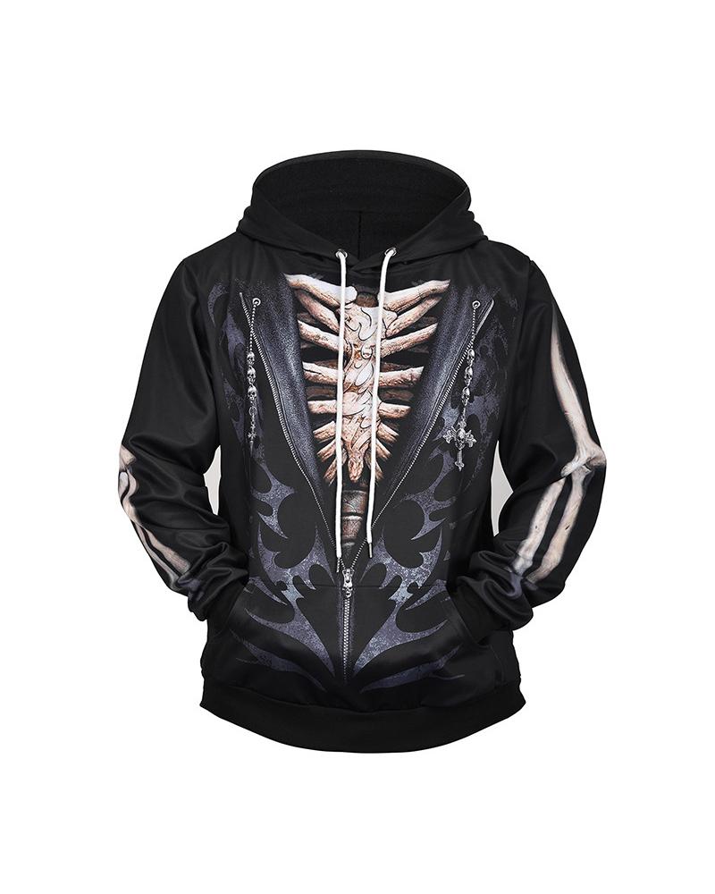 

Oversize 3D Skull Print Hooded Sweatshirts, Black