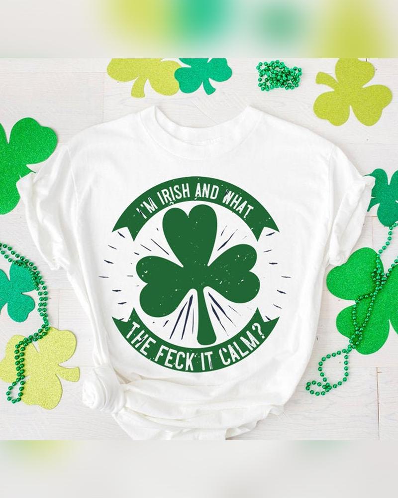 

St. Patrick's Day Clover Print Short Sleeve T-shirt, White
