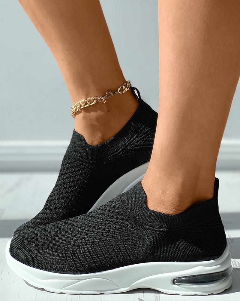 

Knit Breathable Casual Slip On Sneakers, Black