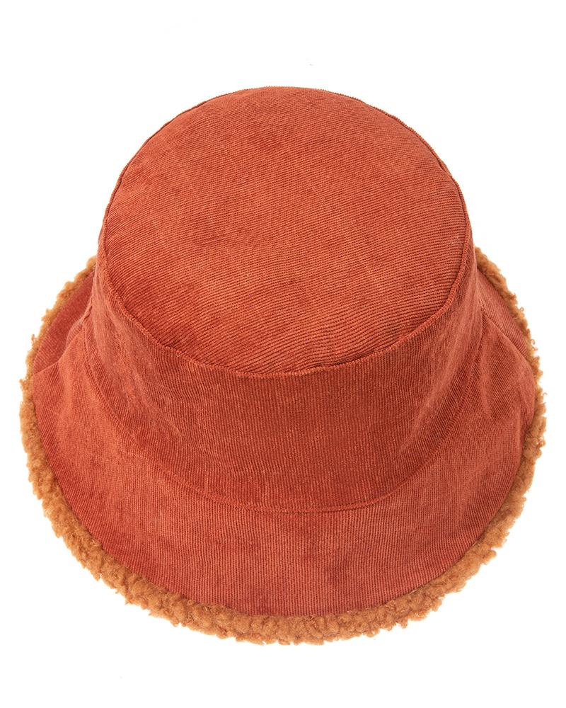 

Fleece Lined Reversible Style Fuzzy Detail Bucket Winter Hat, Orange