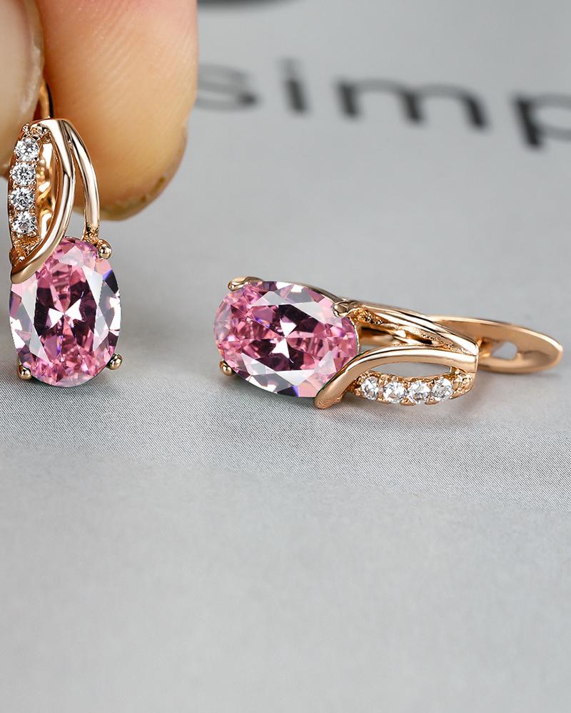 

1Pair Fashion Oval Cut Zircon Earrings Wedding Bridal Jewelry, Pink