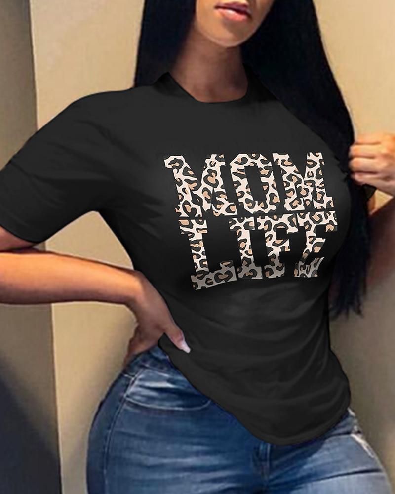

Mother' Day Gift Letter Print Casual T-Shirt, Black
