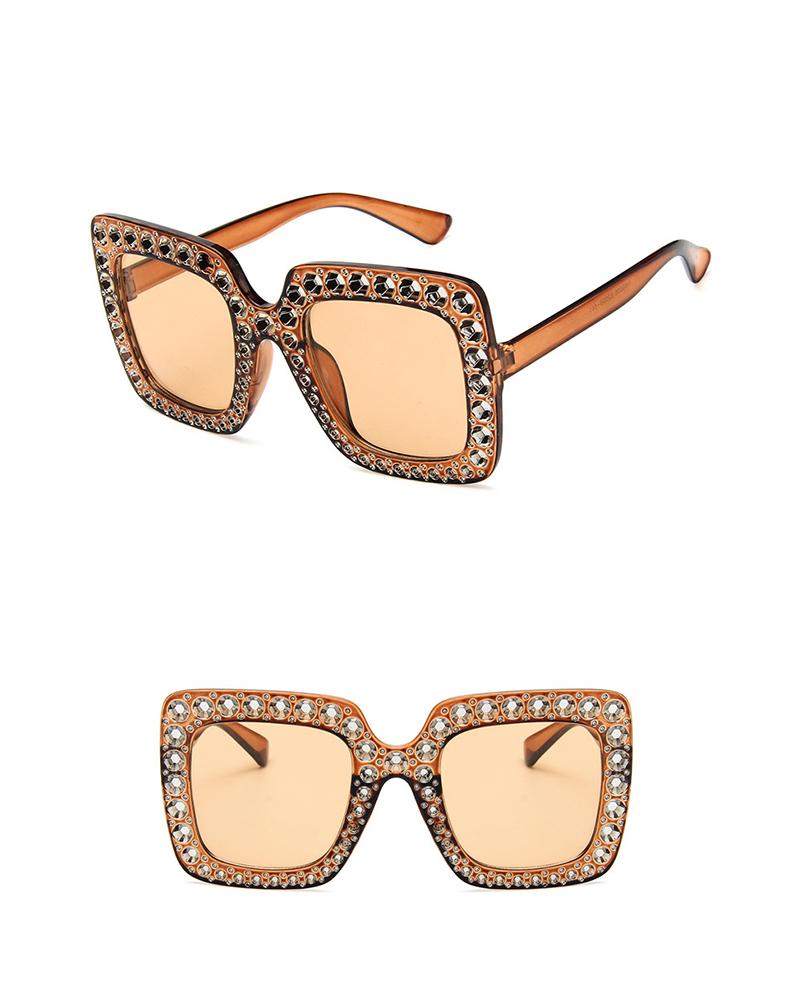 

1Pair Big Square Rhinestone Vintage Sunglasses, Coffee