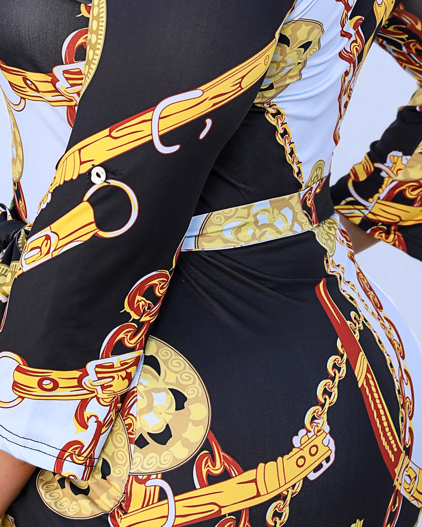 Plus Size Scarf Chain Print Side Slit Shirt Dress