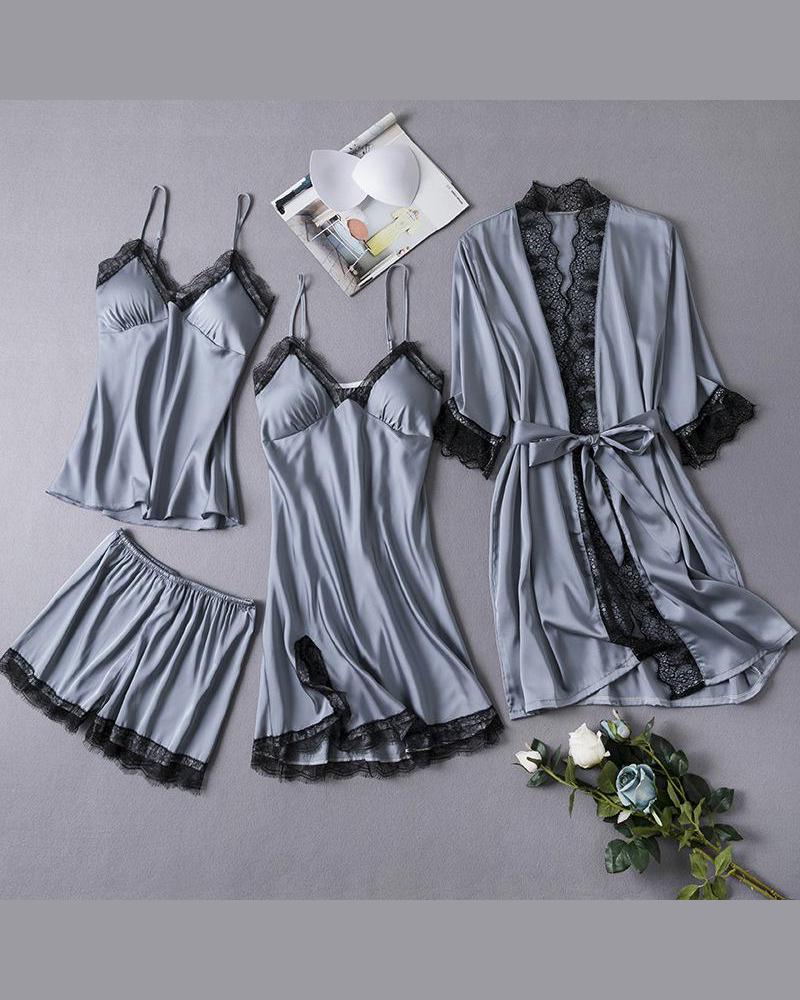 

Eyelash lace Robe & Cami Set, Light blue