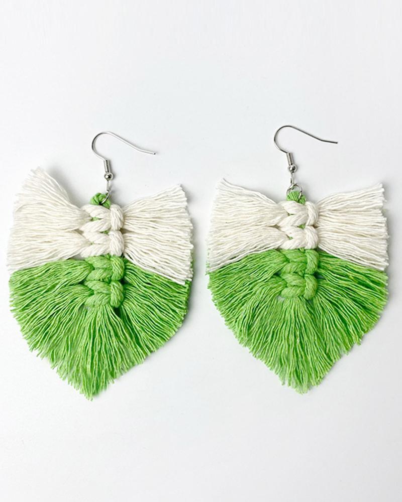 

1Pair Bohemian Braided Heart Shaped Tassel Drop Earrings, Style4