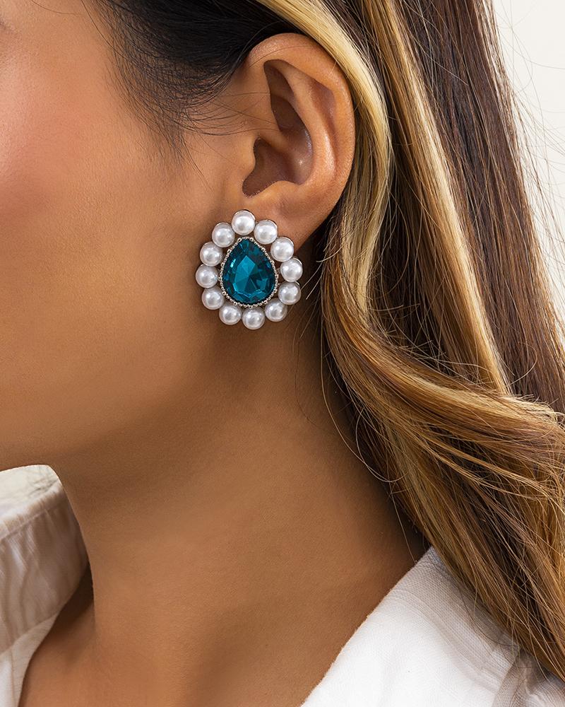 

Waterdrop Rhinestone Beaded Decor Earrings, Silver
