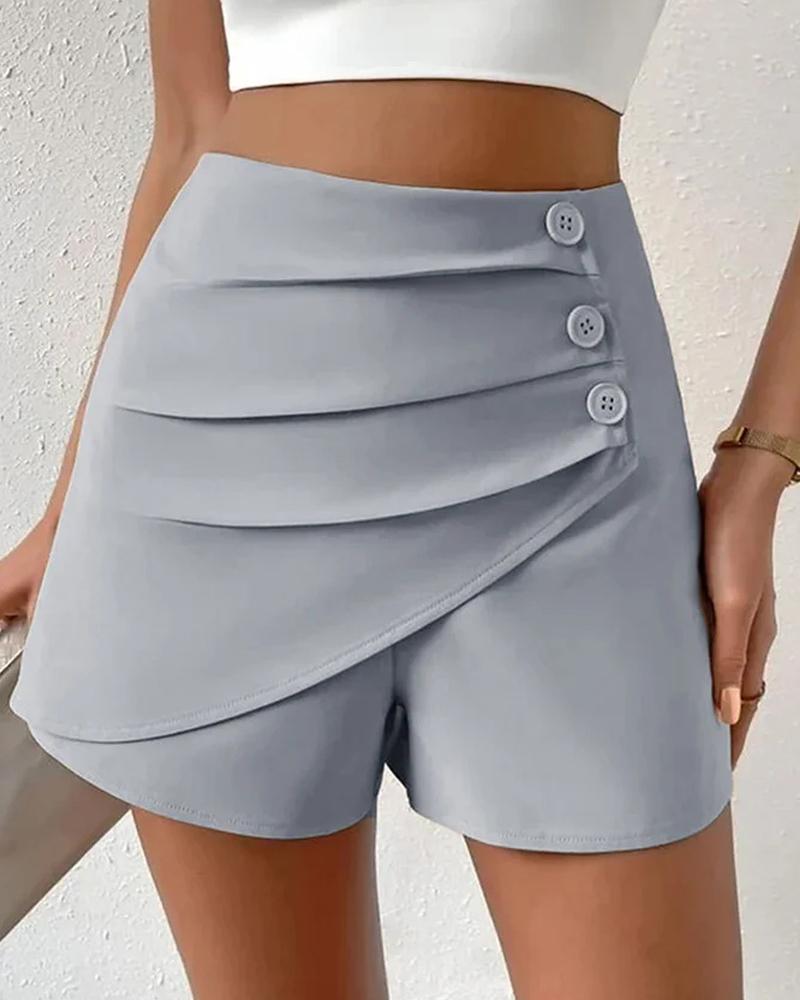 

High Waist Side Button Ruched Shorts, Gray