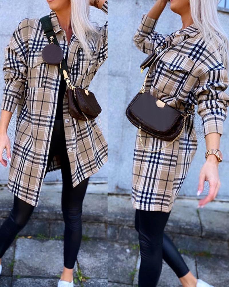 

Plaid Print Pocket Design Coat, Khaki
