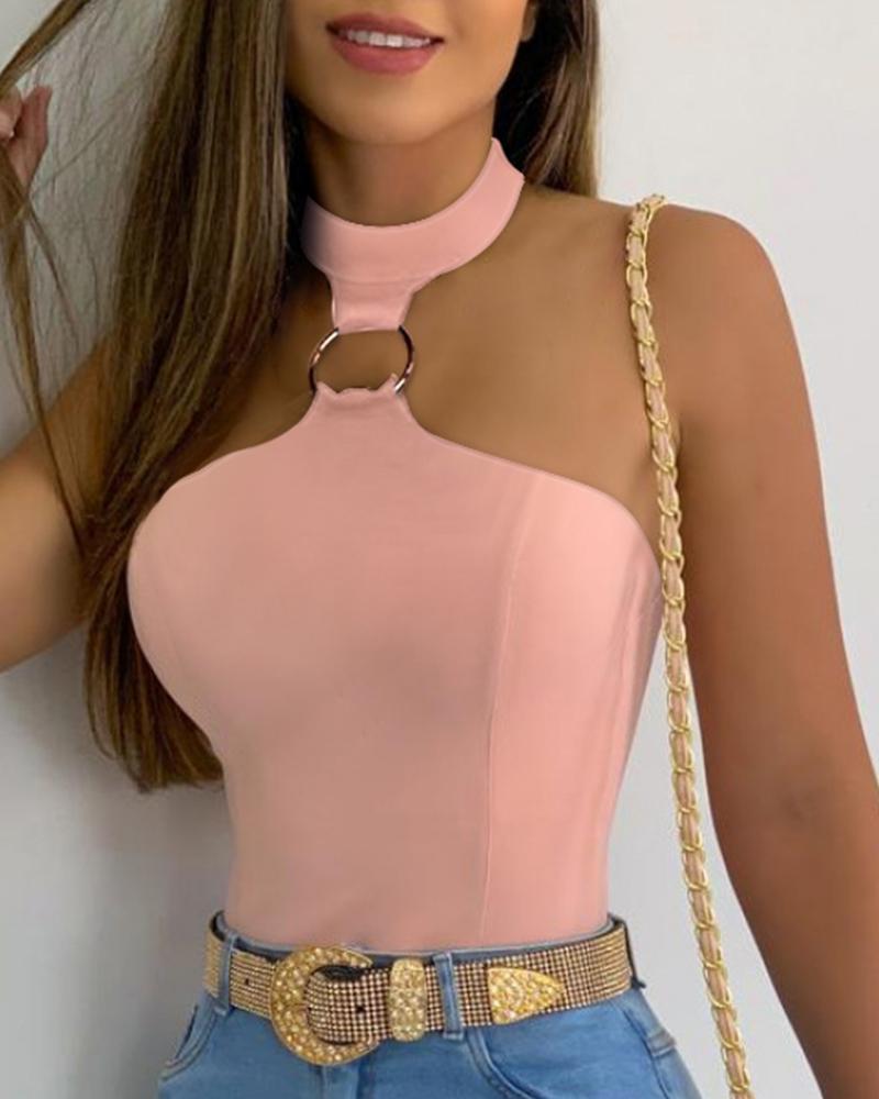 

Plain O-Ring Halter Sleeveless Top, Pink