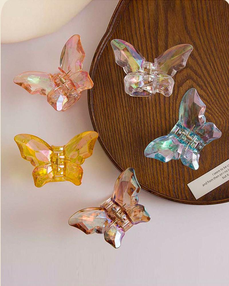 

1pc Holographic Butterfly Shaped Hair Claw, Pink
