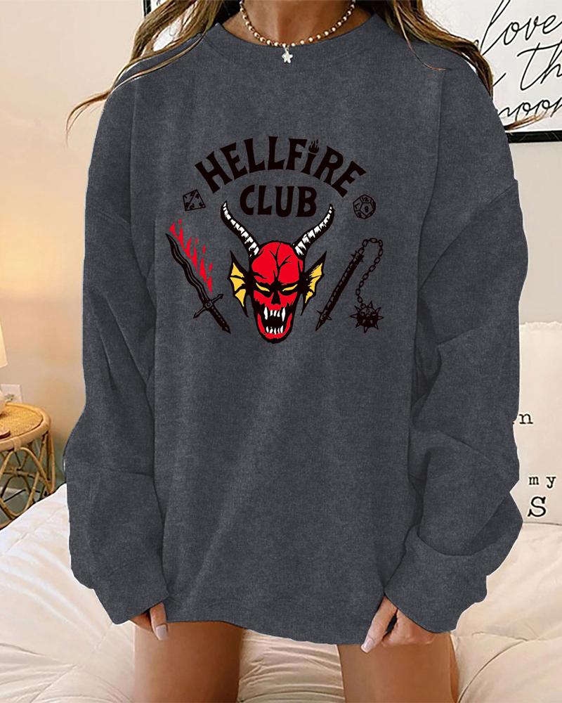 

Plus Size Halloween Graphic Print Long Sleeve Sweatshirt, Gray