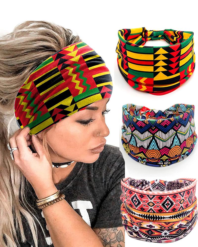 

1pc Bohemian Geometric Print Yoga Sports Wide Headband, Style1