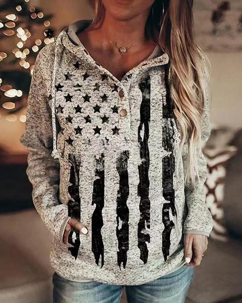

Independence Day American Flag Print Hooded Top, Black