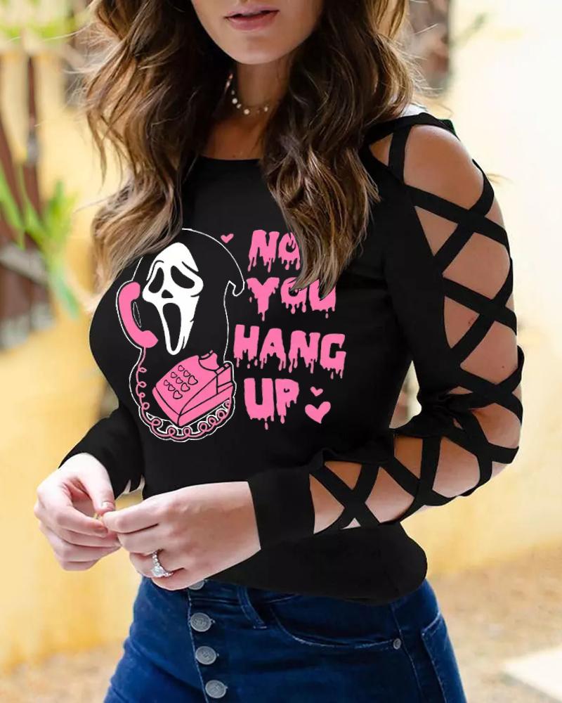 Halloween Melting No You Hang Up Graphic Print Cutout Top