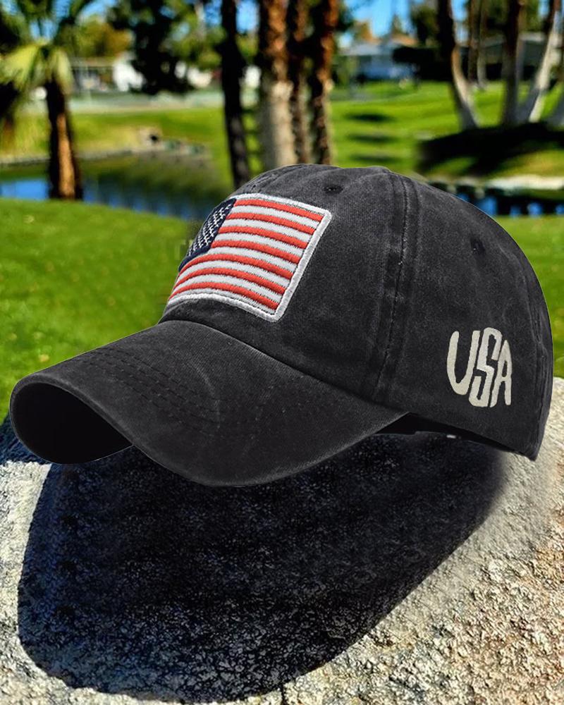 

Independence Day USA Flag Embroidery Baseball Cap, Black