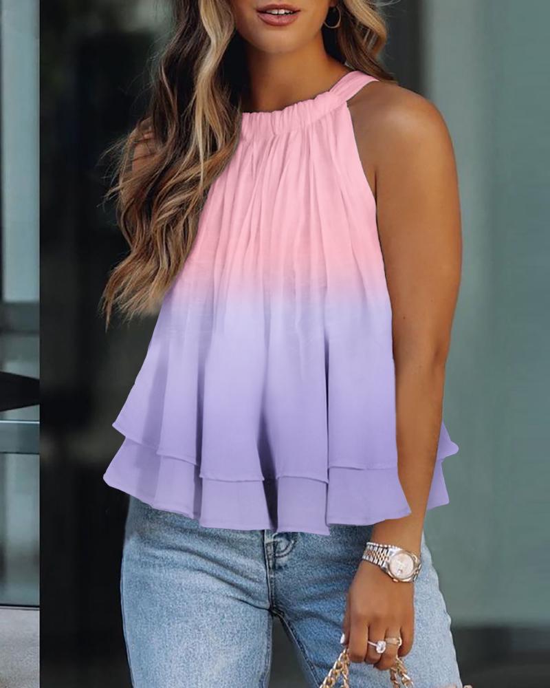 

Sleeveless Ombre Colorblock Ruffles Top, Pink