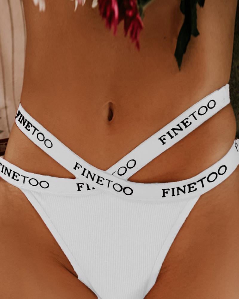 

Letter Print Cut Out Breathable Panty, White