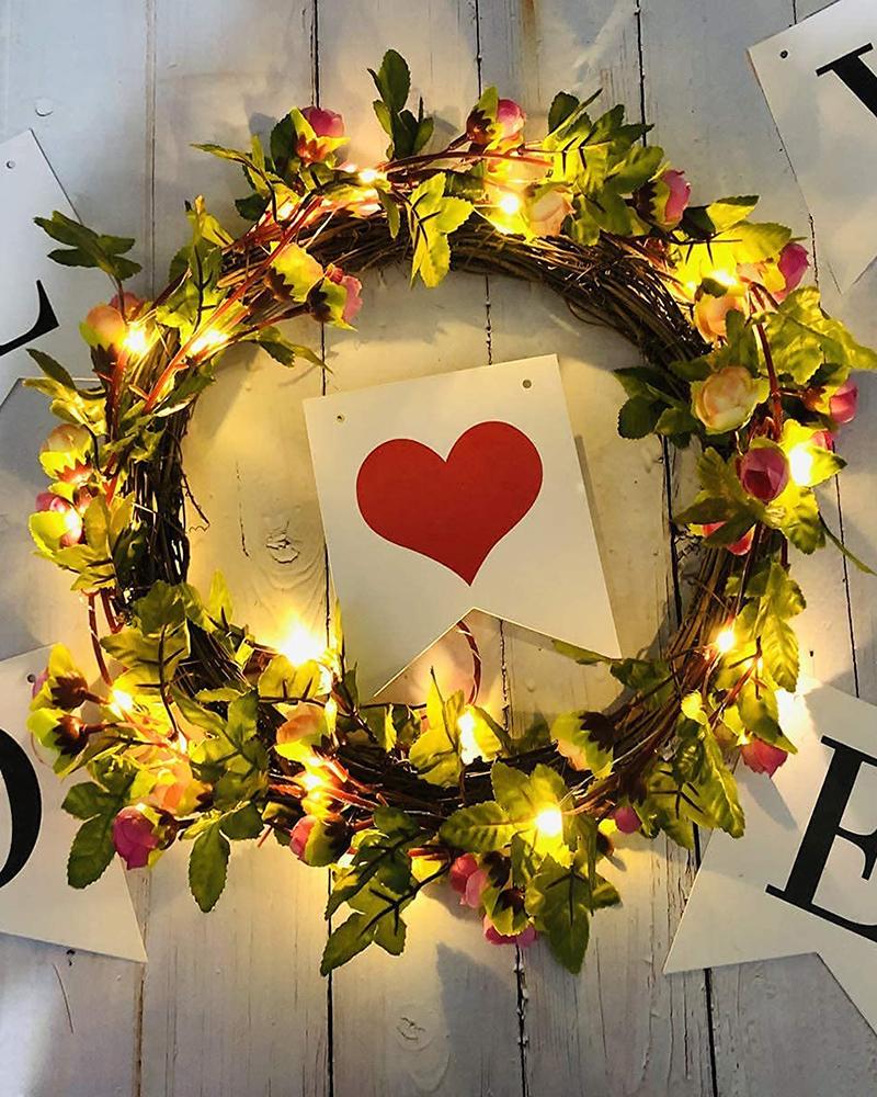 

20LED  Artificial Flower Rose Vine String Lights Rose Flower Garland Plant Fairy Light for Valentine's, Wedding Bedroom Party Garden Indoor Decoration, Orange