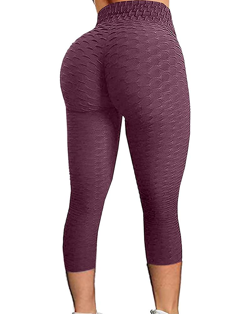 

High Waisted Textured Tummy Control Butt Lifting Yoga Pants, Purple