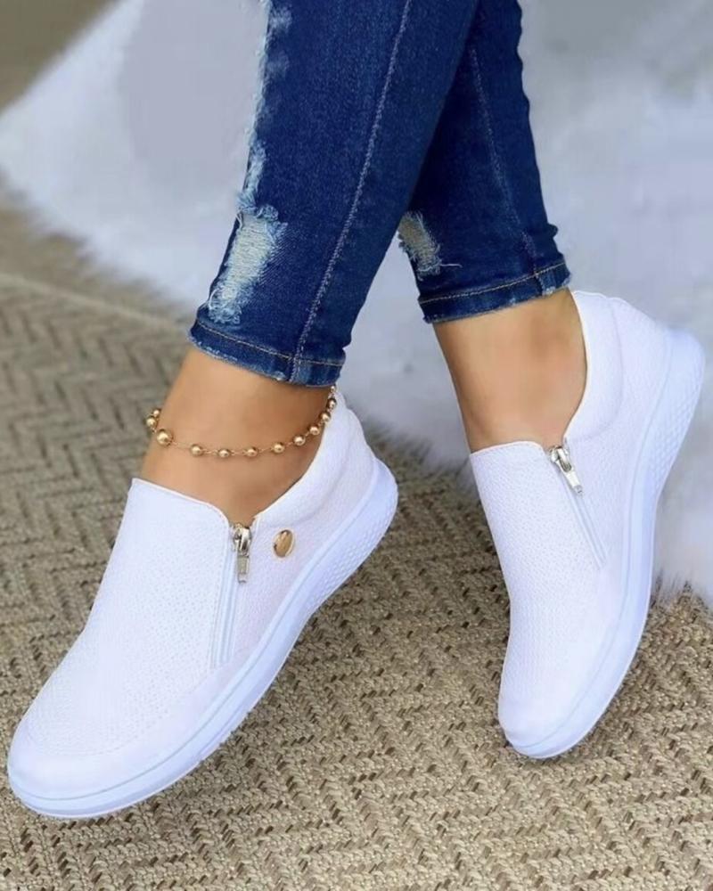 

Zipper Design Slip On Loafer, White