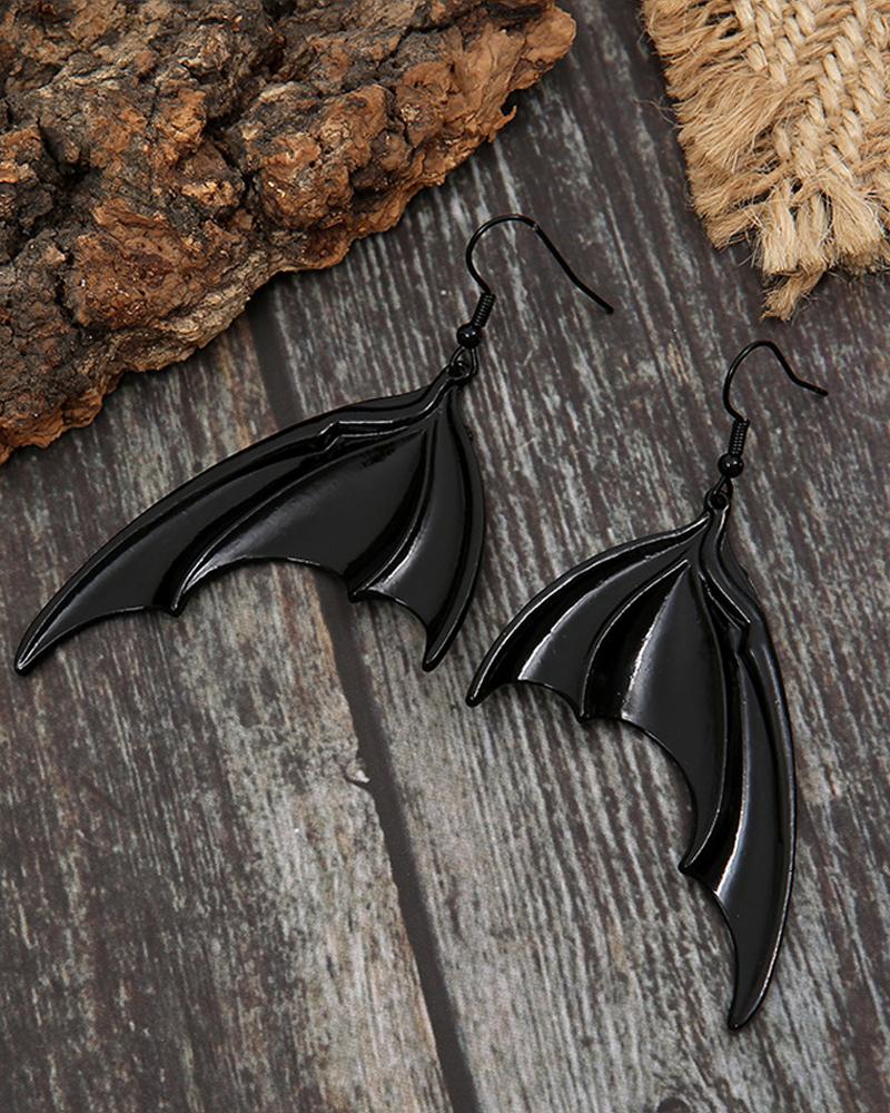 

1Pair Halloween Gothic Bat Shaped Drop Earrings, Black