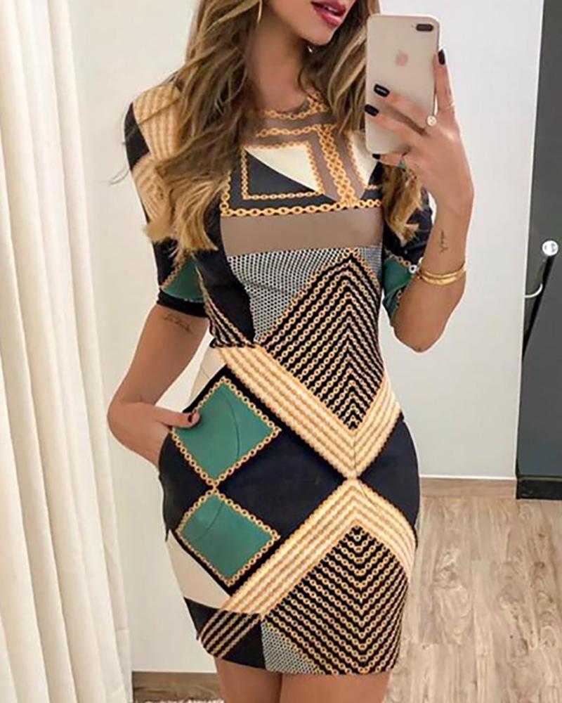

Geo Chain Print Bodycon Dress, Multicolor
