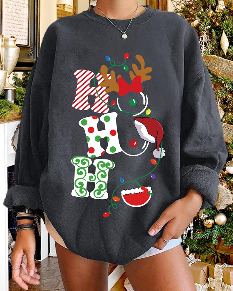 

Christmas Graphic Letter Print O-neck Sweatshirt, Gray