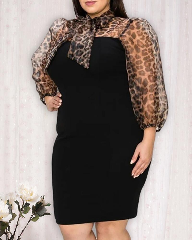 

Plus Size Leopard Print Patchwork Bodycon Dress, Black