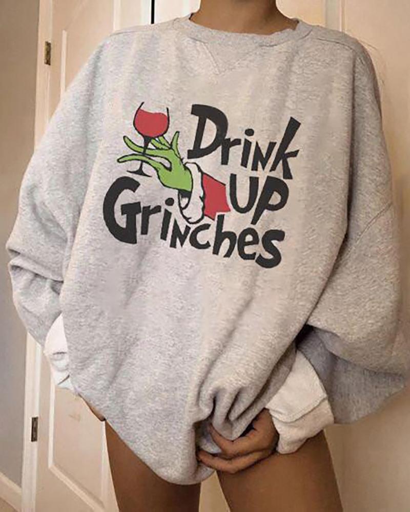 

Christmas Letter Santa Print Long Sleeve Top, Style1