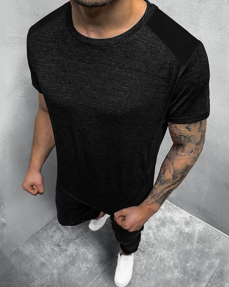 

Colorblock Short Sleeve Loose T-shirts, Black