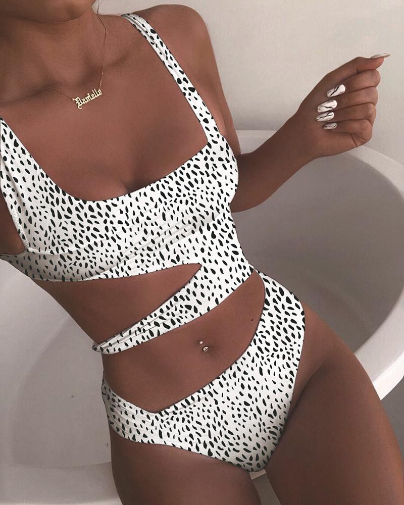 

Leopard Print Cutout One Piece Swimsuit, White