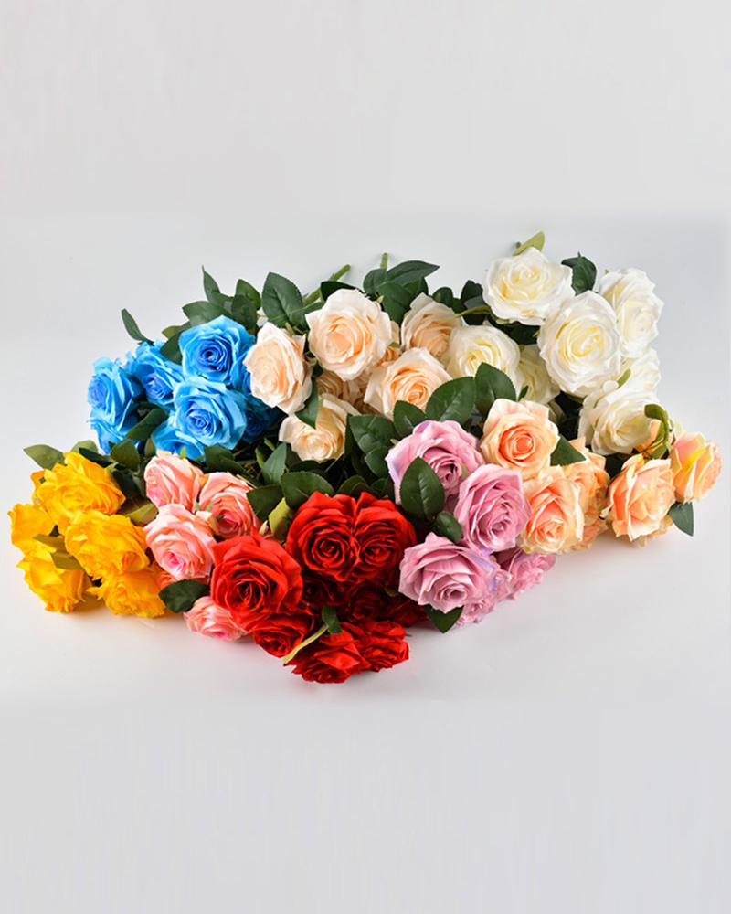 

Artificial Flowers Silk Roses Fake Bridal Wedding Bouquet for Home Garden Party Floral Decor 10 Pcs, Blue