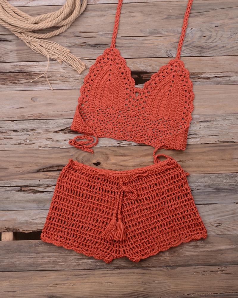 

Solid Strap Cut-out Tanks With Cut-out Shorts Sexy Sets, Orange
