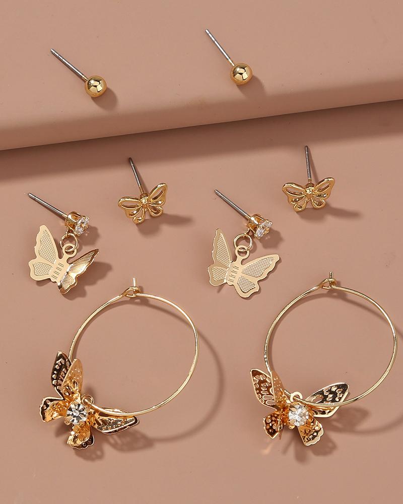 

4Pair Butterfly Decor Earrings Set, Gold