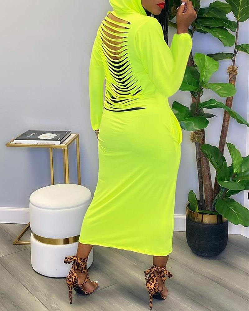 

Ladder Cutout Long Sleeve Hooded Maxi Dress, Yellow