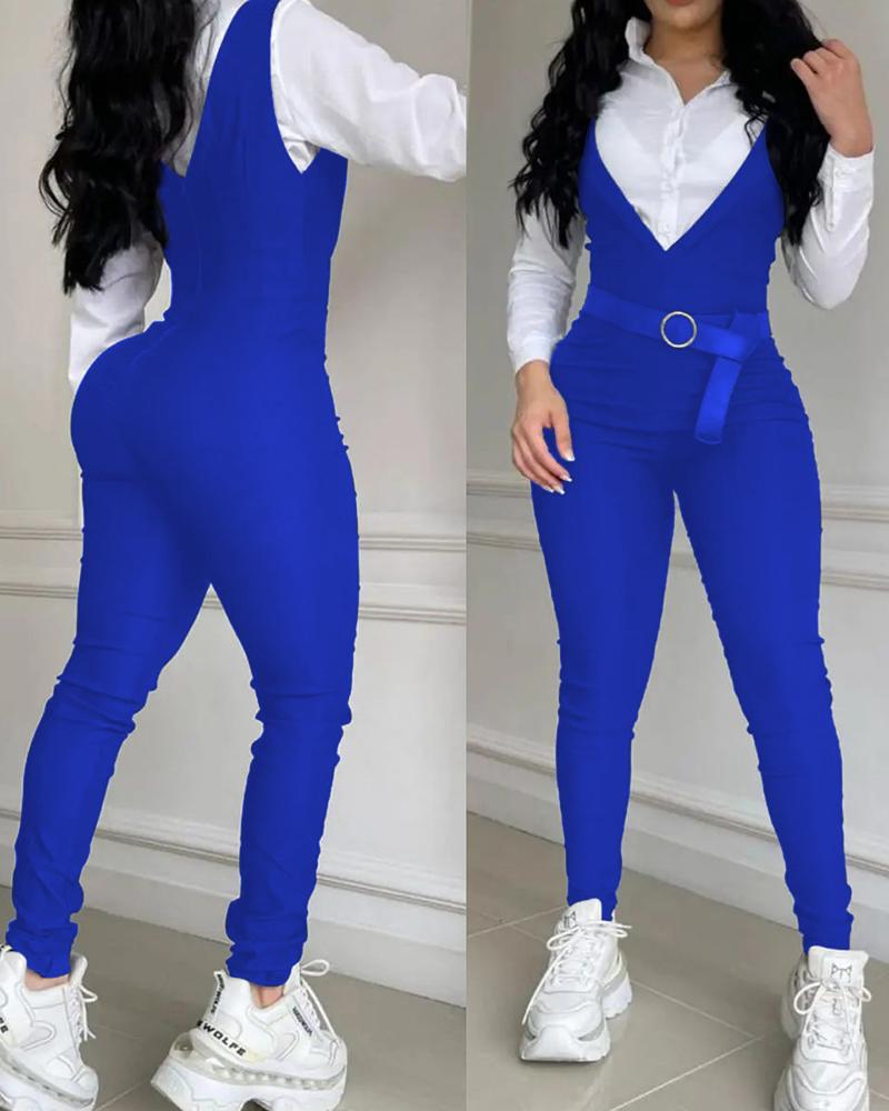 

Sleeveless Suspender Jumpsuit Without Belt, Blue
