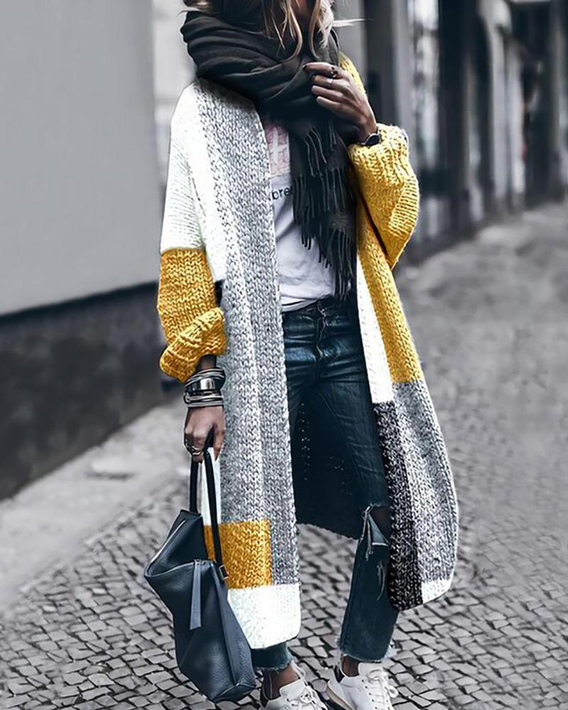 

Colorblock Long Sleeve Longline Cardigan, Yellow